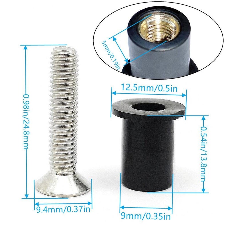 MAYEHAY 48 Pairs M5 Neoprene Well Nuts with Stainless Steel Crosshead Bolts Well Nuts Kit for Kayak Motorcycle Windscreen Accessories,Neoprene nut Contains Brass Nuts Copper nut - Image 3